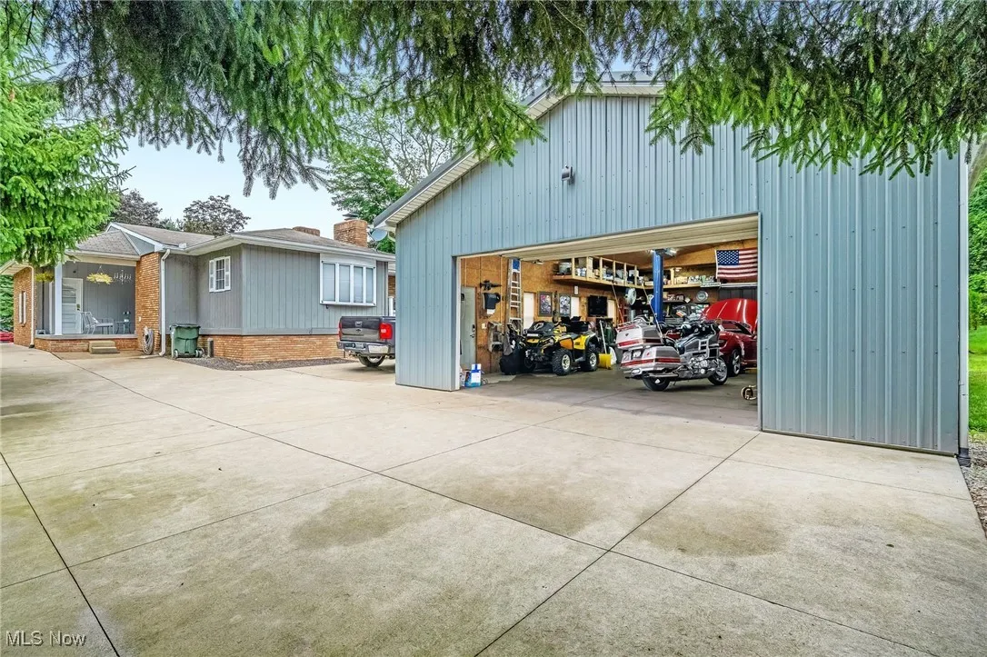 View of detached garage
