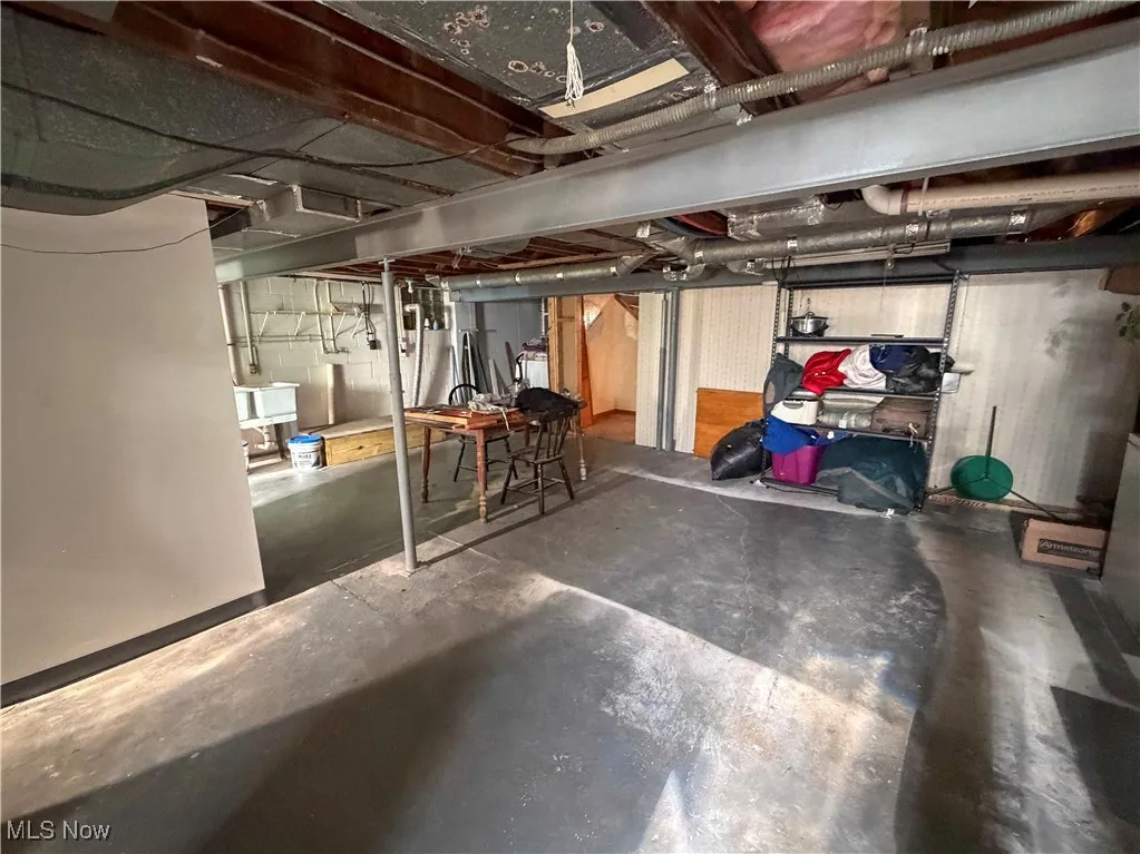 Unfinished basement featuring a sink