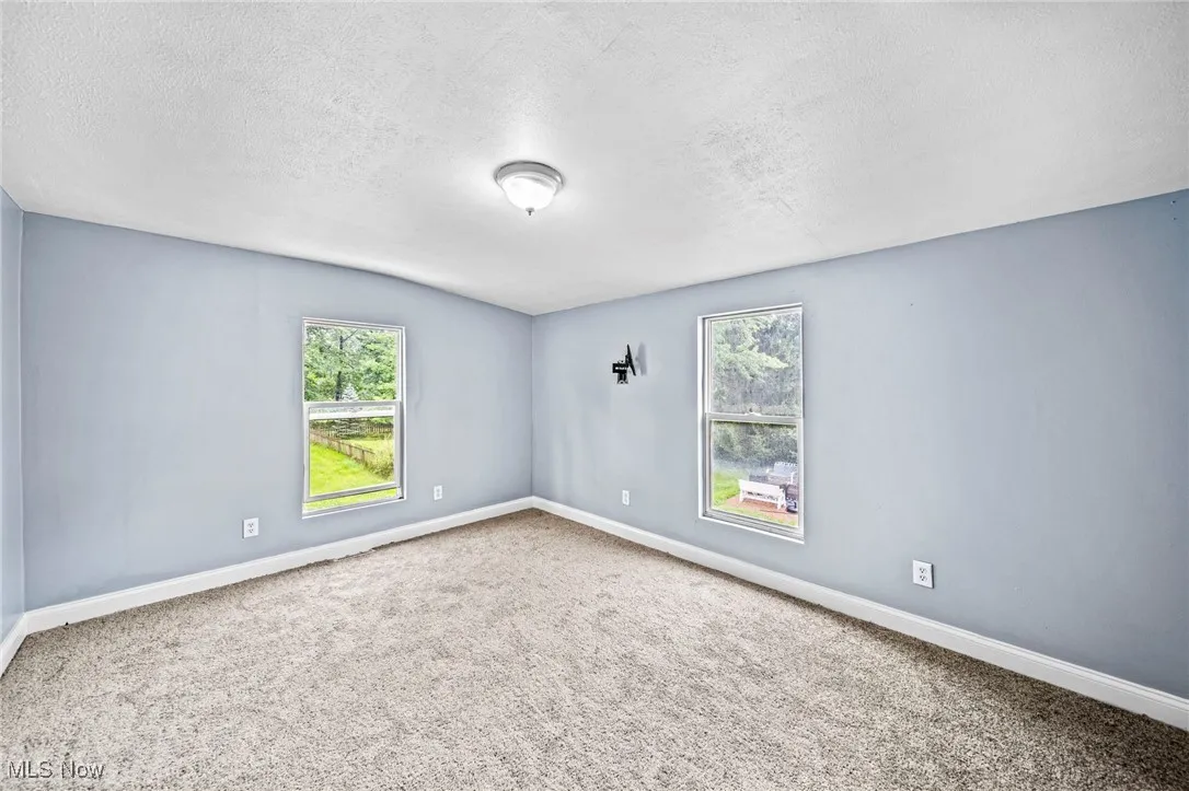 Spare room featuring plenty of natural light, carpet, and a textured ceiling