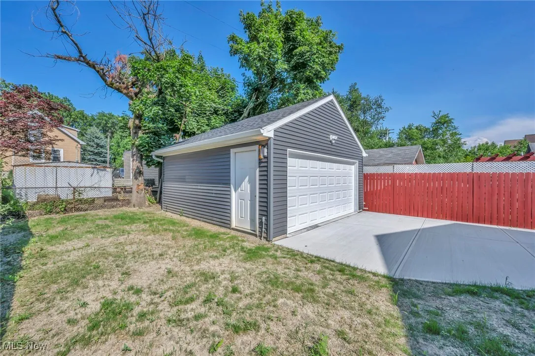 View of detached garage