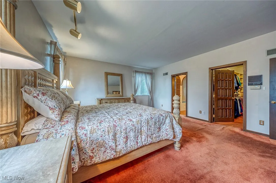 Bedroom with carpet, a walk in closet, and a closet