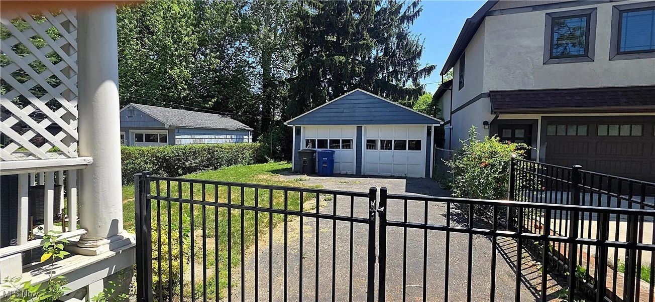View of detached garage