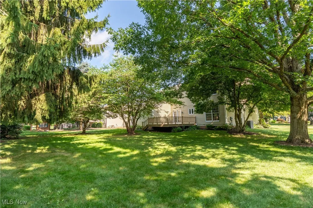 One view of the rear of the yard.  This is a nice size yard and also provides you a view of the large deck.