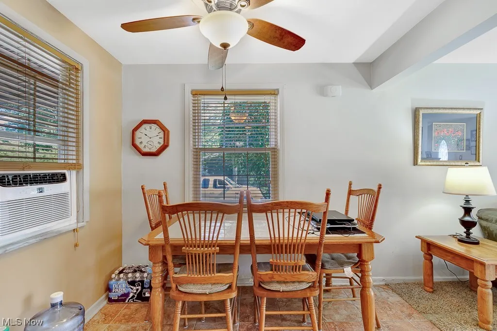 Dining area featuring baseboards and ceiling fan