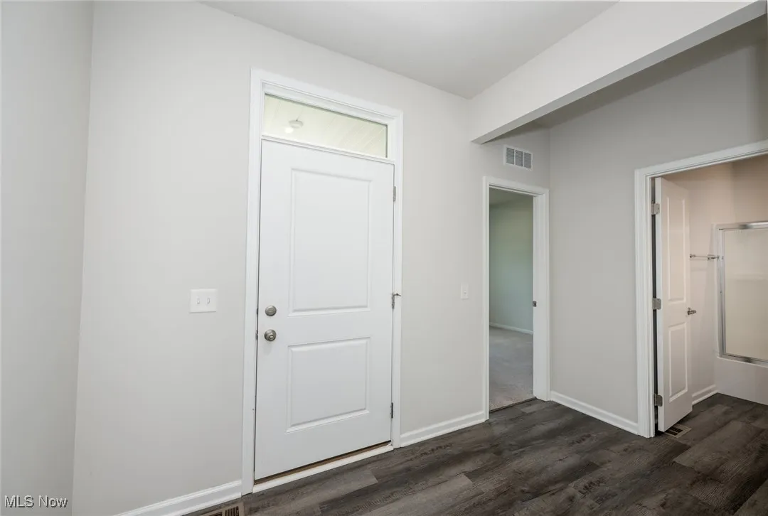 Entrance foyer with dark wood-style floors