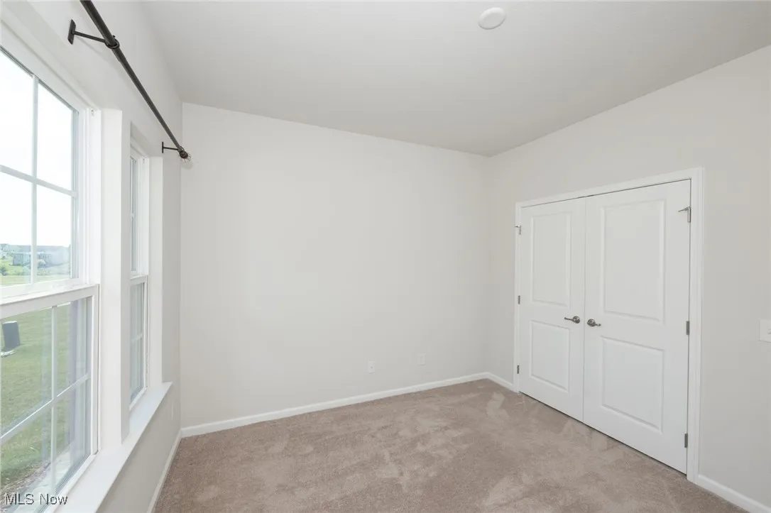 Unfurnished bedroom featuring multiple windows, carpet, and a closet