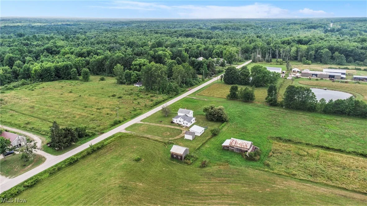 Aerial view of a heavily wooded area