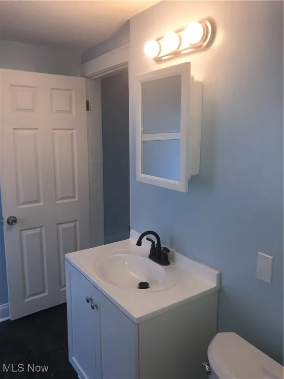 Bathroom featuring vanity and toilet