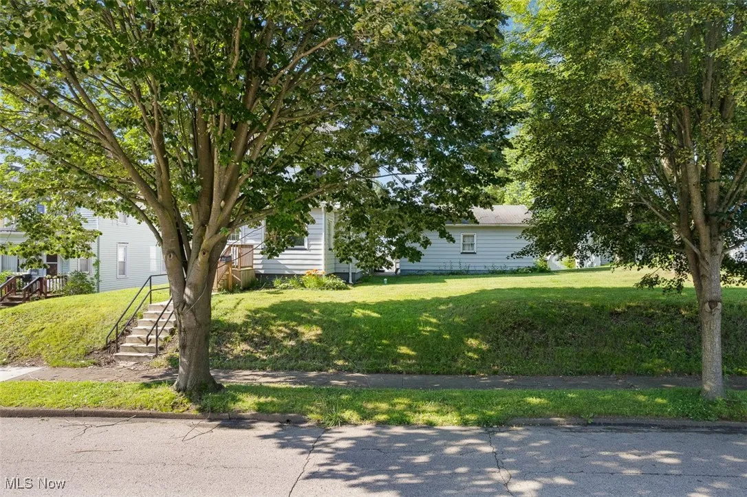 Obstructed view of property with a front lawn
