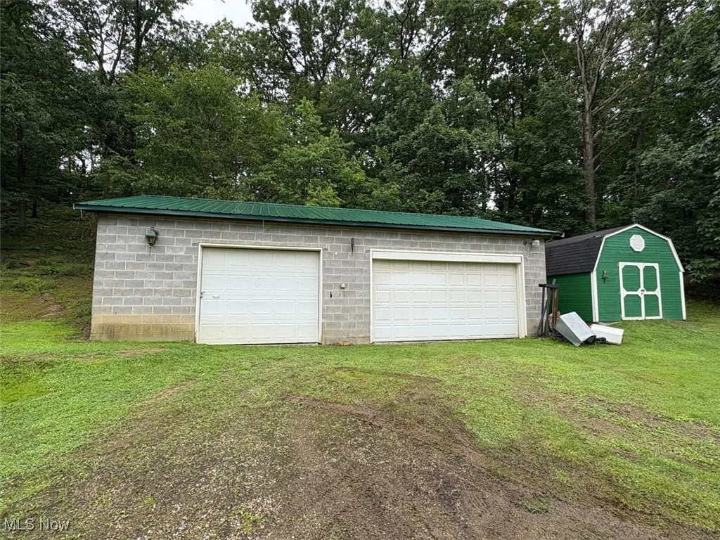 View of detached garage