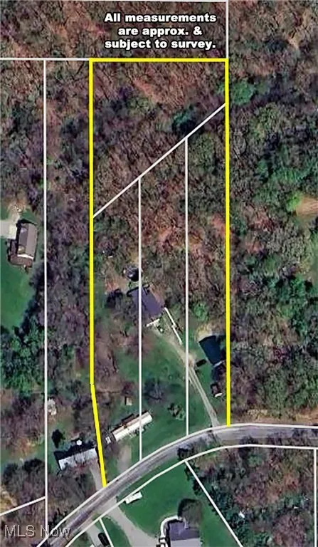 Aerial overview of property's location with property boundaries highlighted
