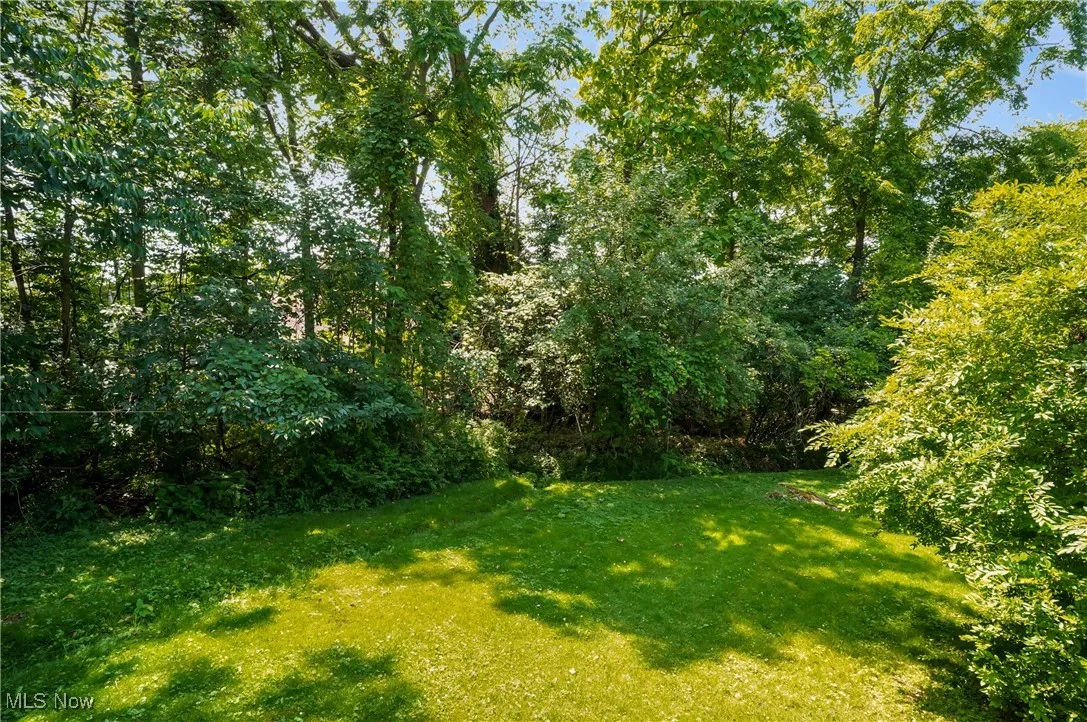 View of green lawn featuring a view of trees