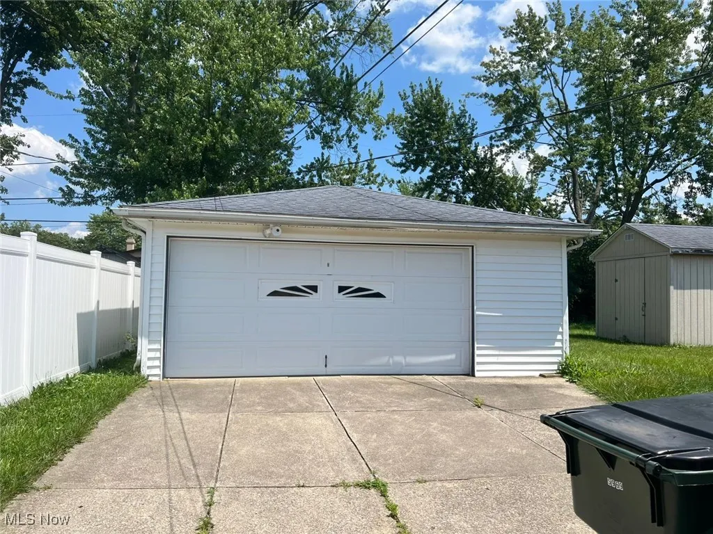 View of detached garage