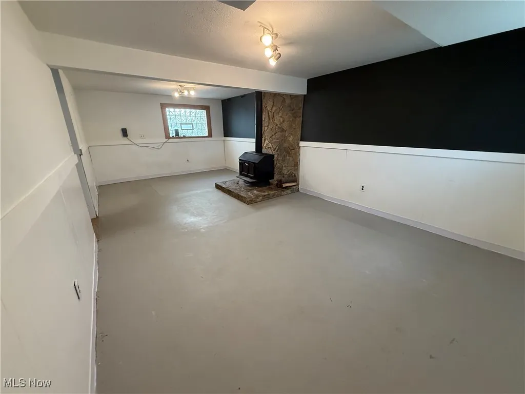 Basement with a wood stove