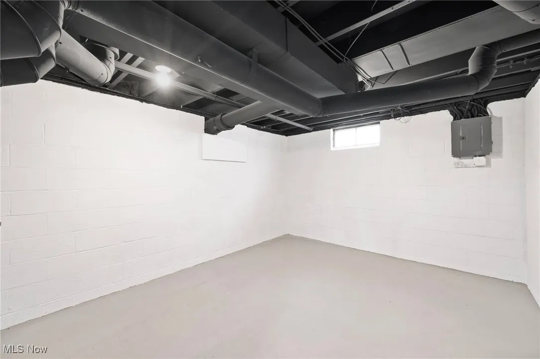 Basement featuring electric panel