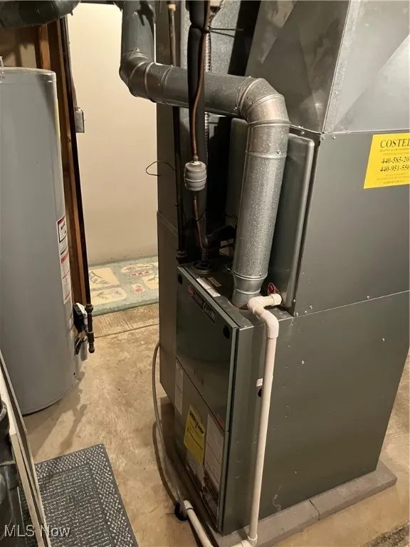 Utility room with water heater and heating unit