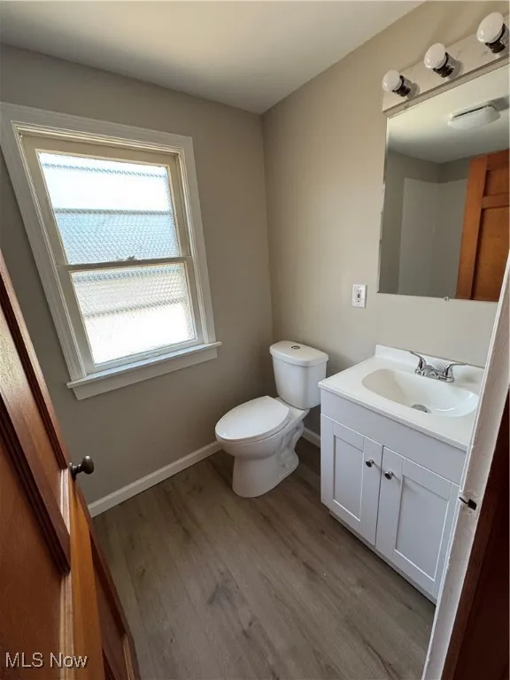 Bathroom with vanity and wood finished floors