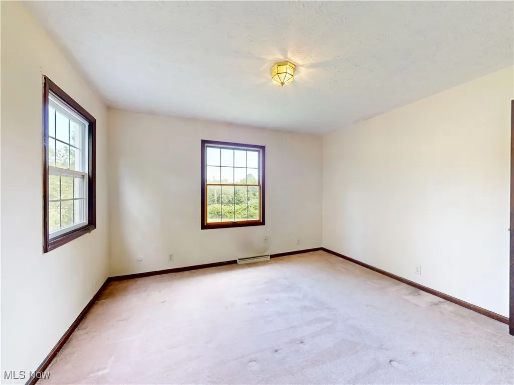 Unfurnished room featuring light carpet and a textured ceiling