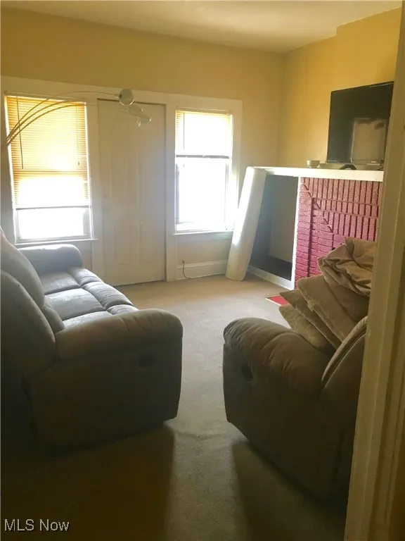 Living area featuring carpet