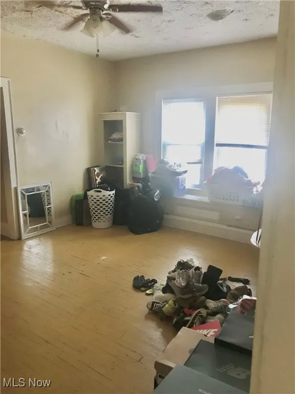 Empty room featuring ceiling fan and wood-type flooring