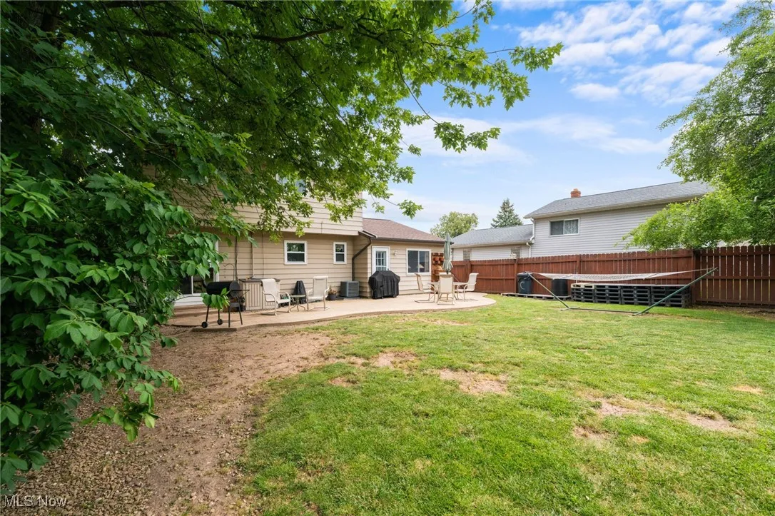 Rear view of house with a patio and a fenced backyard