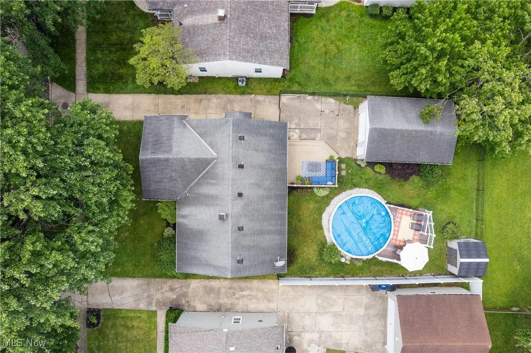 Drone / aerial view of a pool