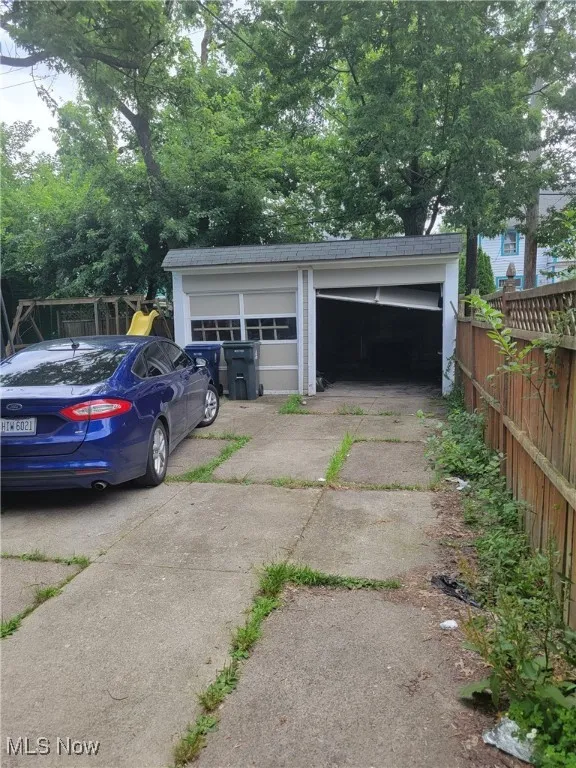 View of detached garage