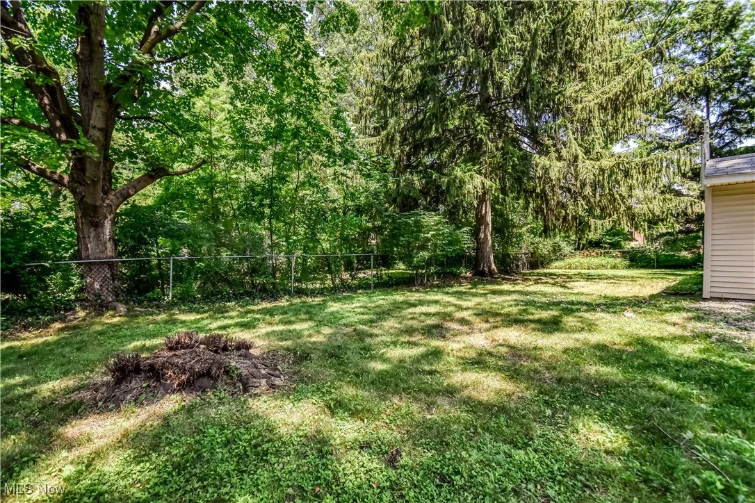 View of yard featuring a view of trees