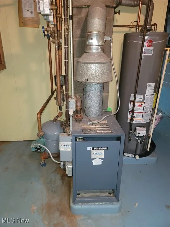 Utility room featuring water heater