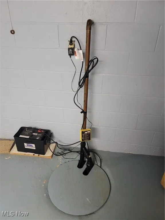Basement view of concrete block wall