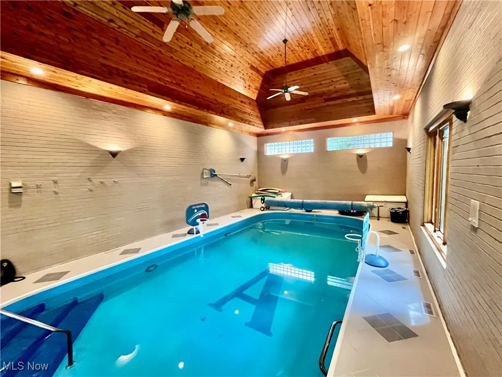 Attached indoor pool with a beautiful wood ceiling Special dehumidifier system!