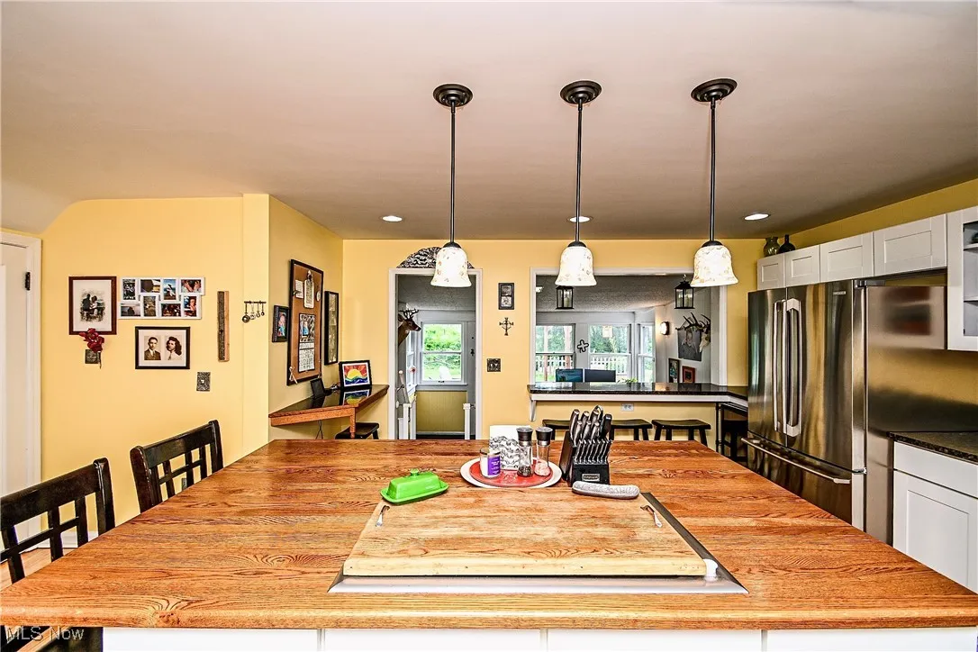 Dining space with recessed lighting