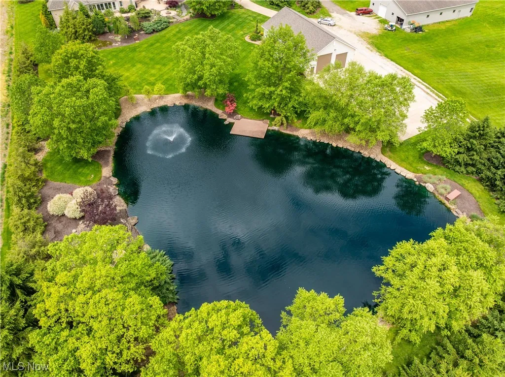 Drone / aerial view of the property/pond.