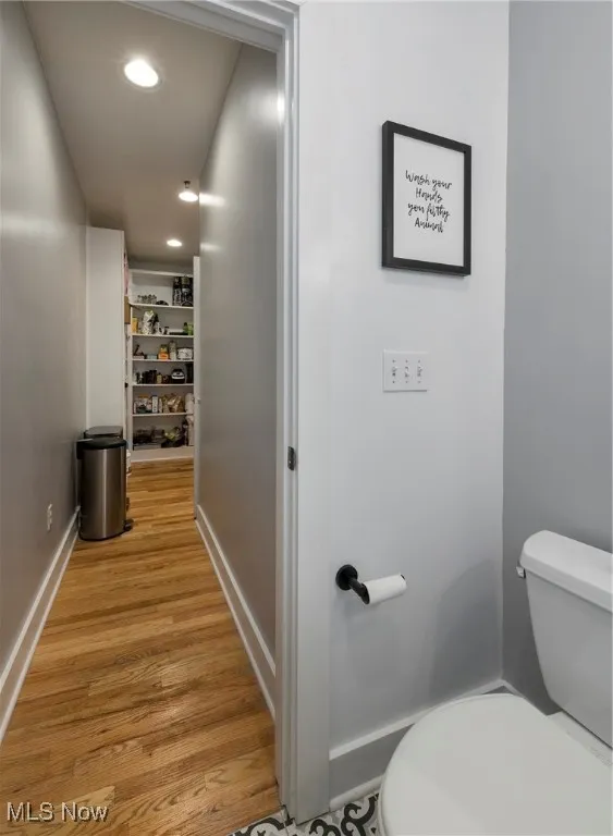 Hallway featuring light wood-style flooring and recessed lighting