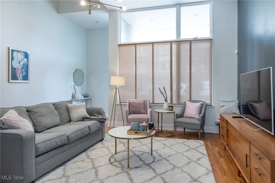 Living area with wood finished floors