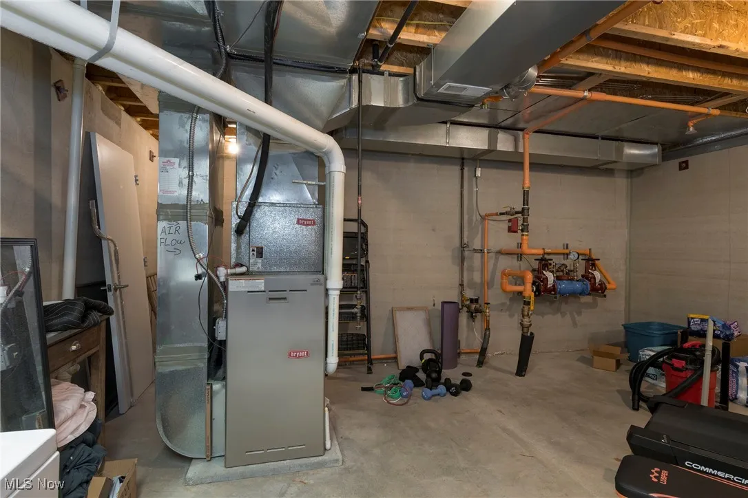 Utility room featuring heating unit