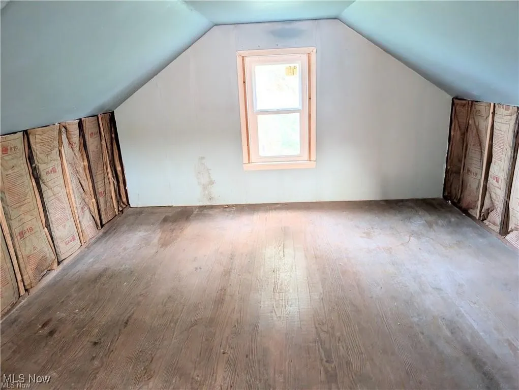 Bonus room featuring wood finished floors and vaulted ceiling