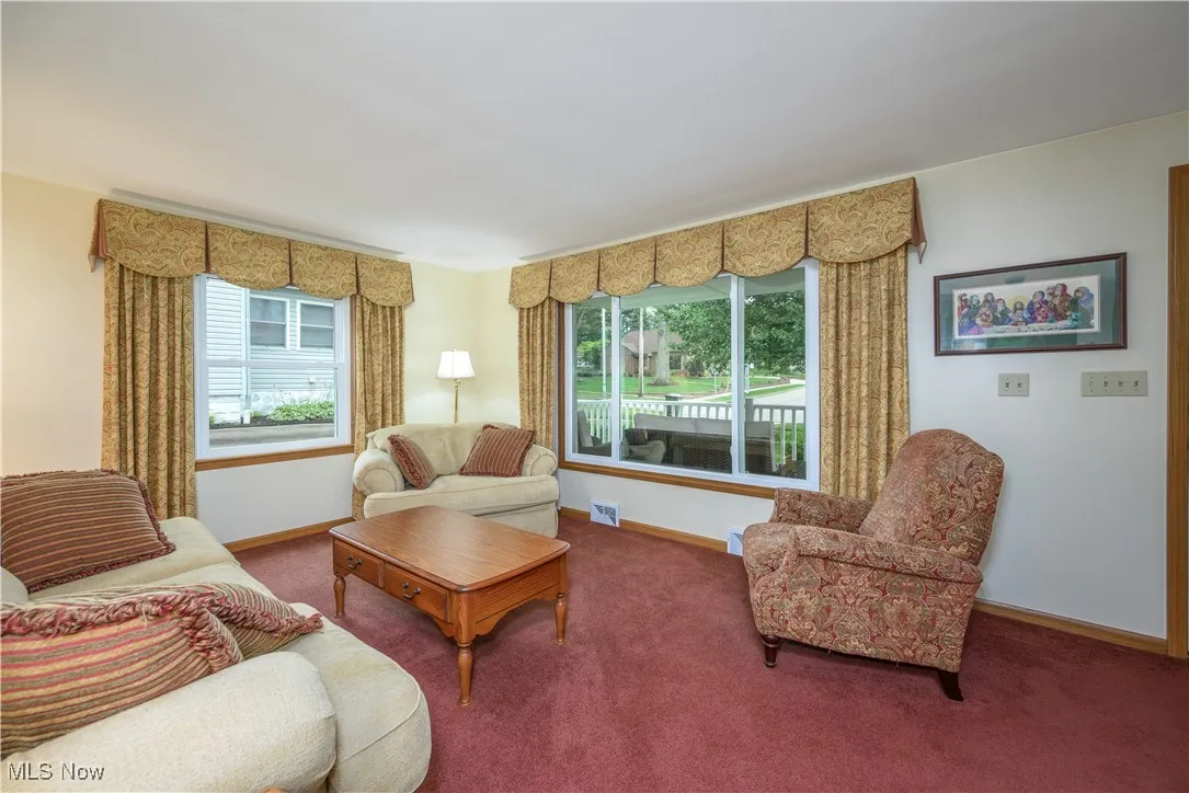  Living room with natural wood trim