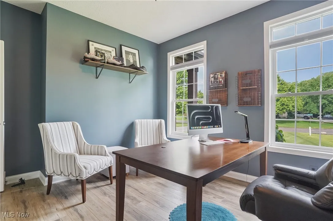 Office space with plenty of natural light and wood finished floors