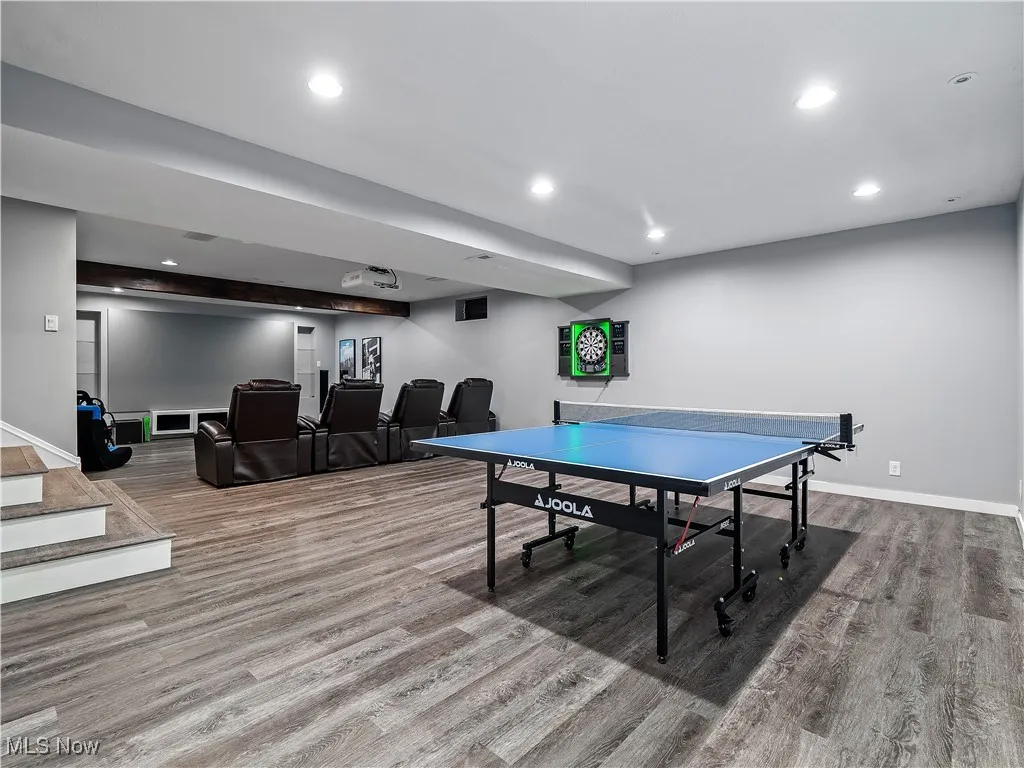 Playroom featuring wood finished floors and recessed lighting