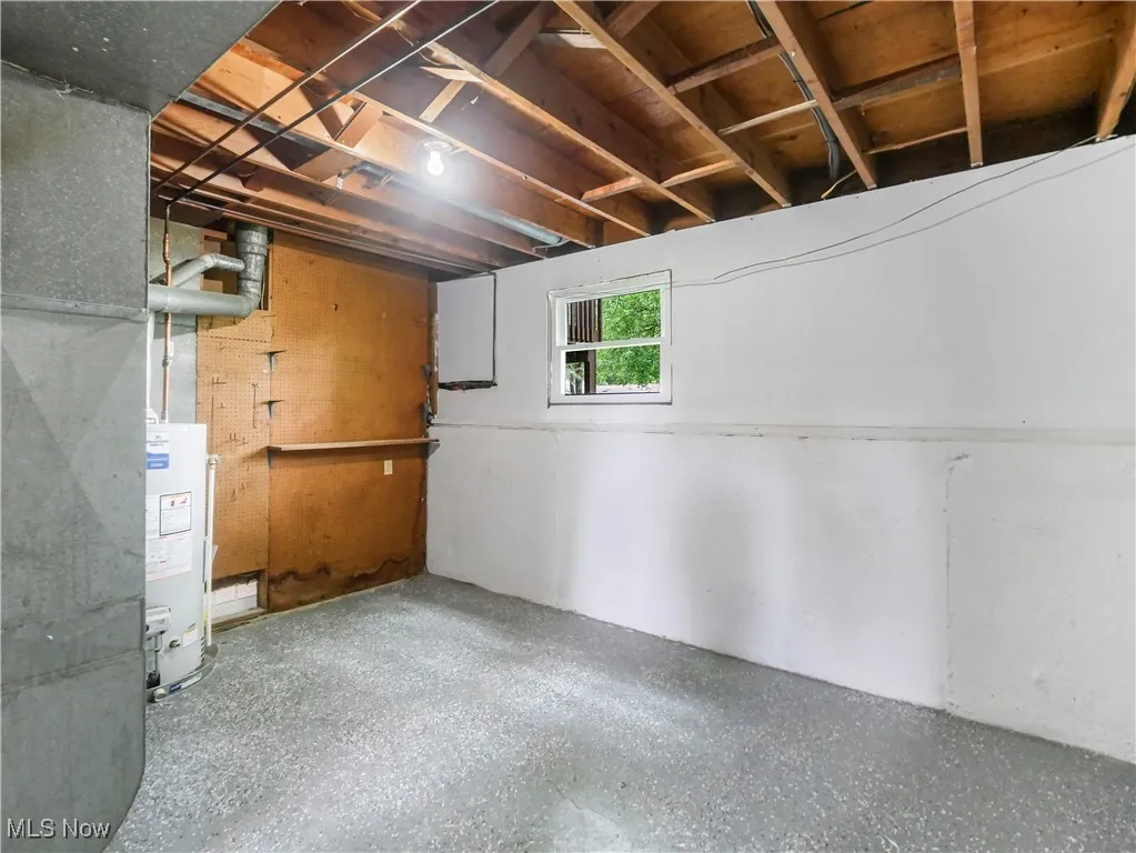Basement featuring water heater