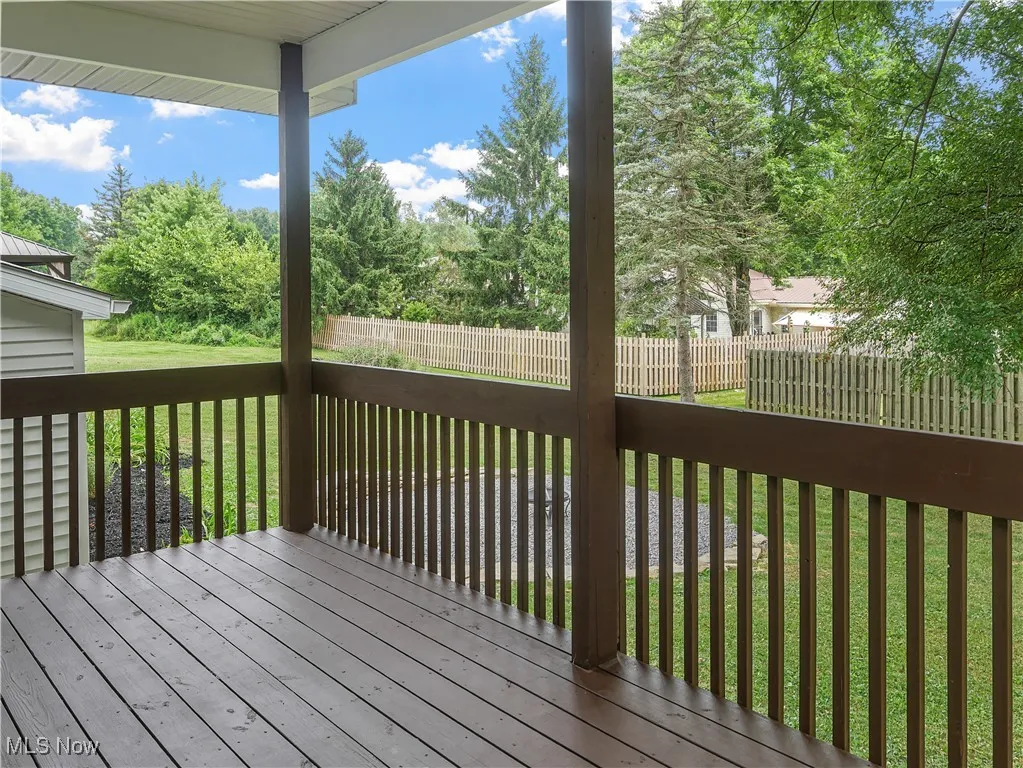 Wooden deck featuring a fenced backyard