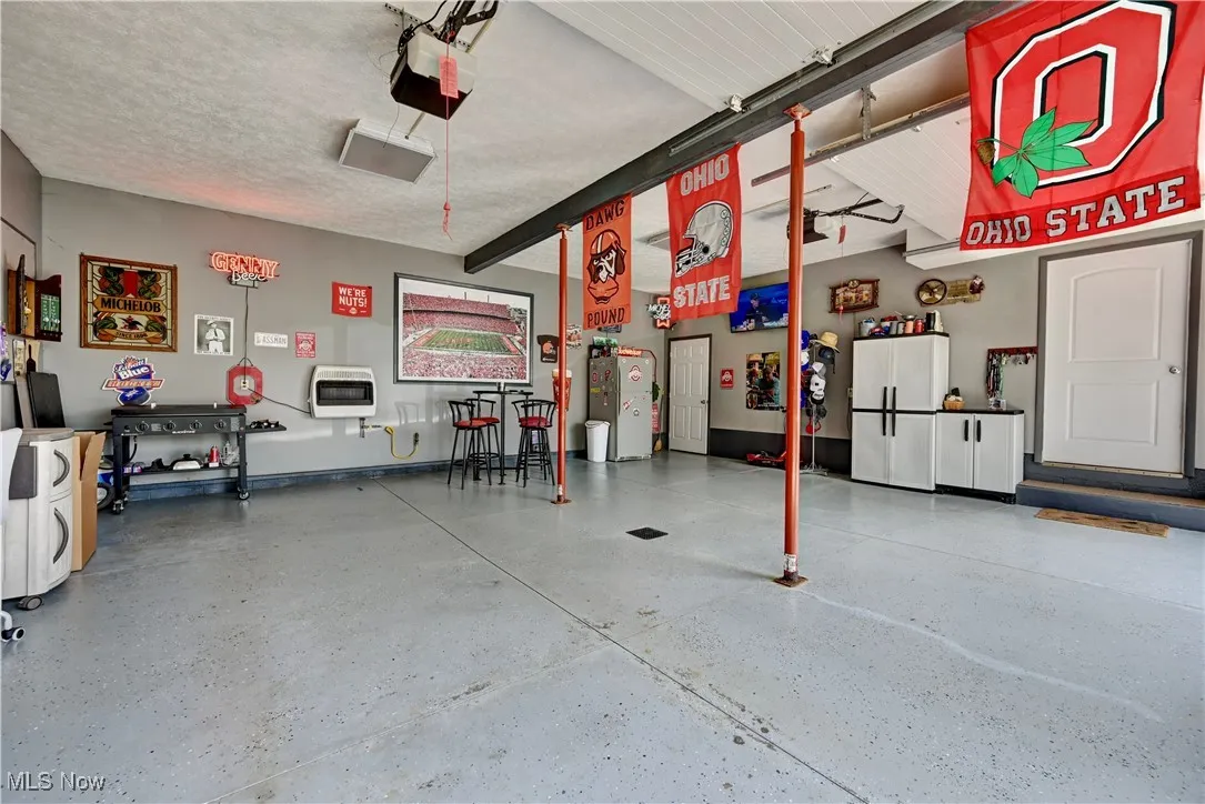 Garage with heating unit and a garage door opener
