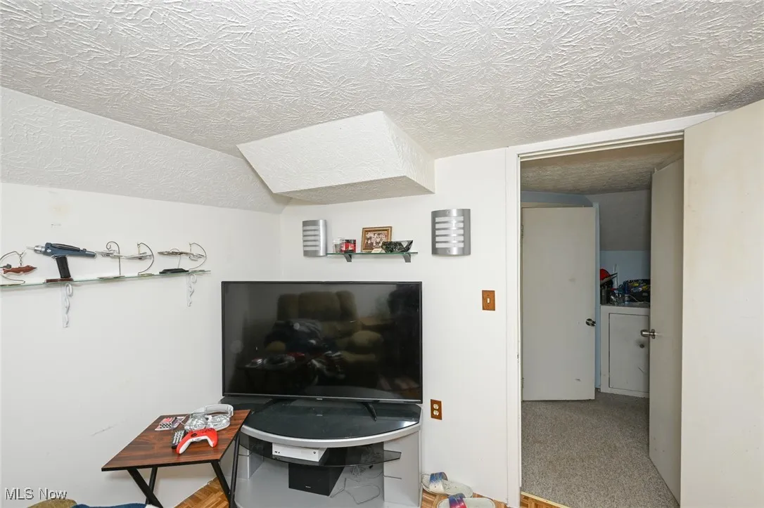 Living area with a textured ceiling