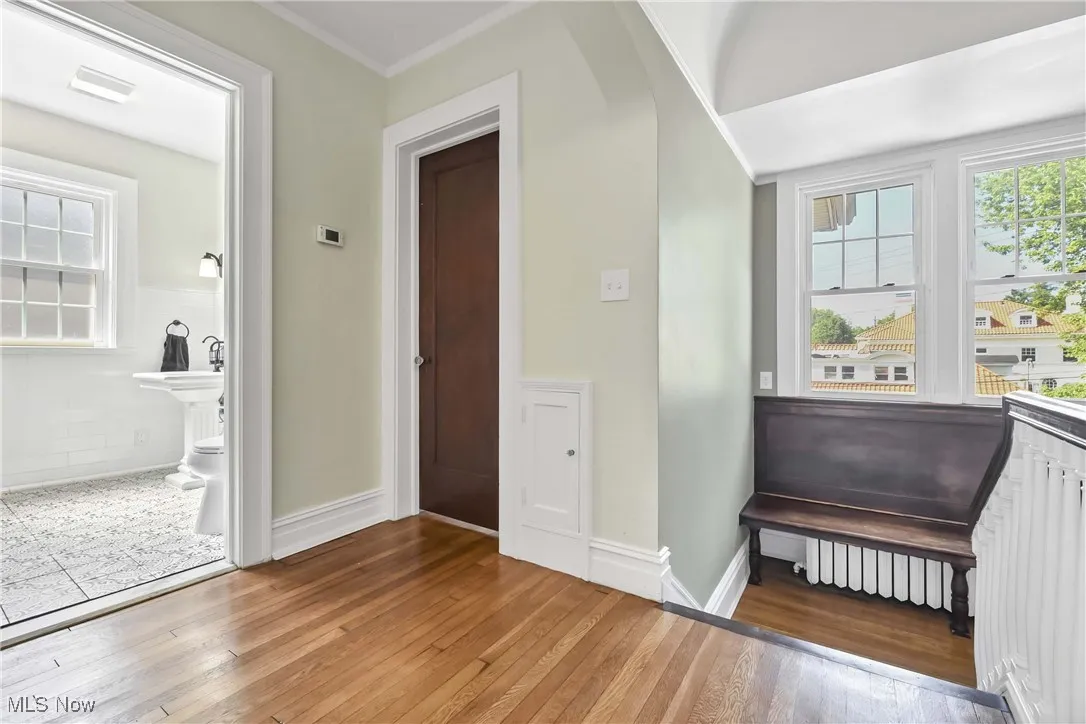 Closed door is a bedroom used as an office