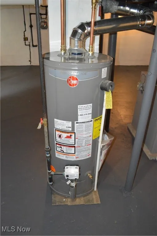 Utility room featuring water heater