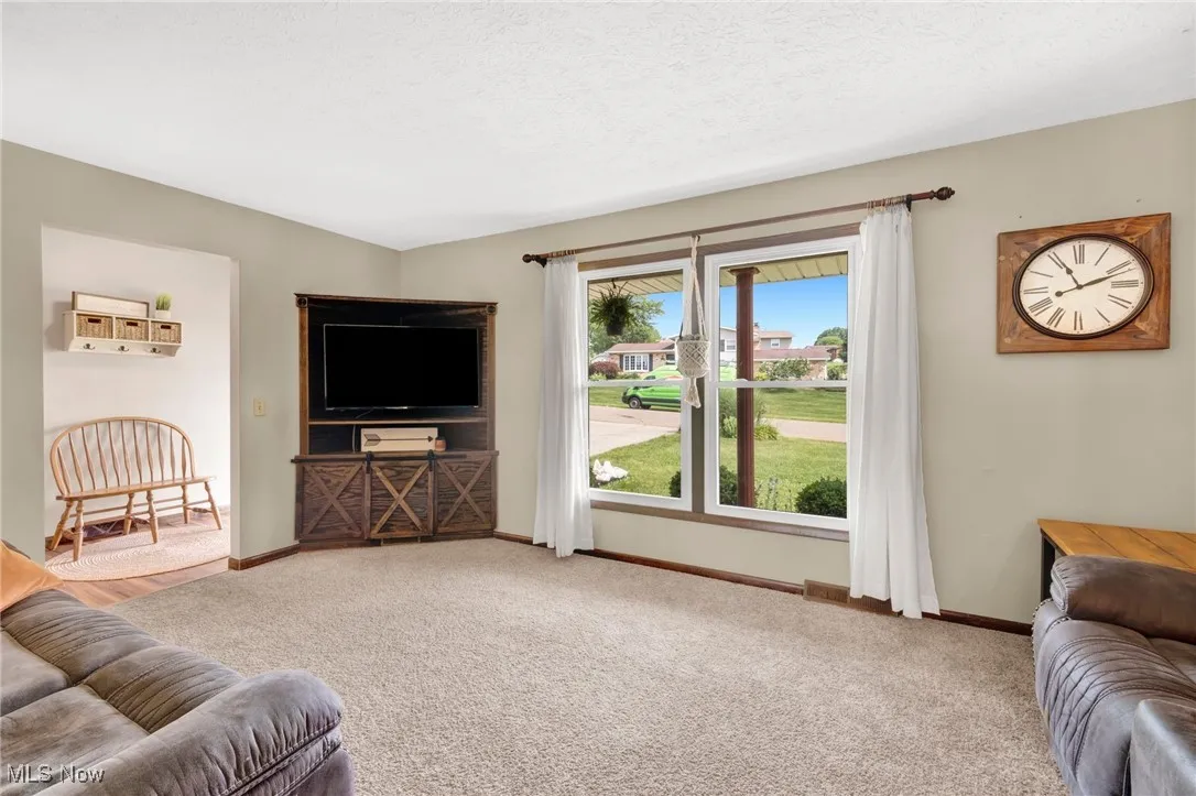 Living area featuring baseboards and carpet