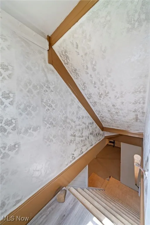 Detailed view of wallpapered walls