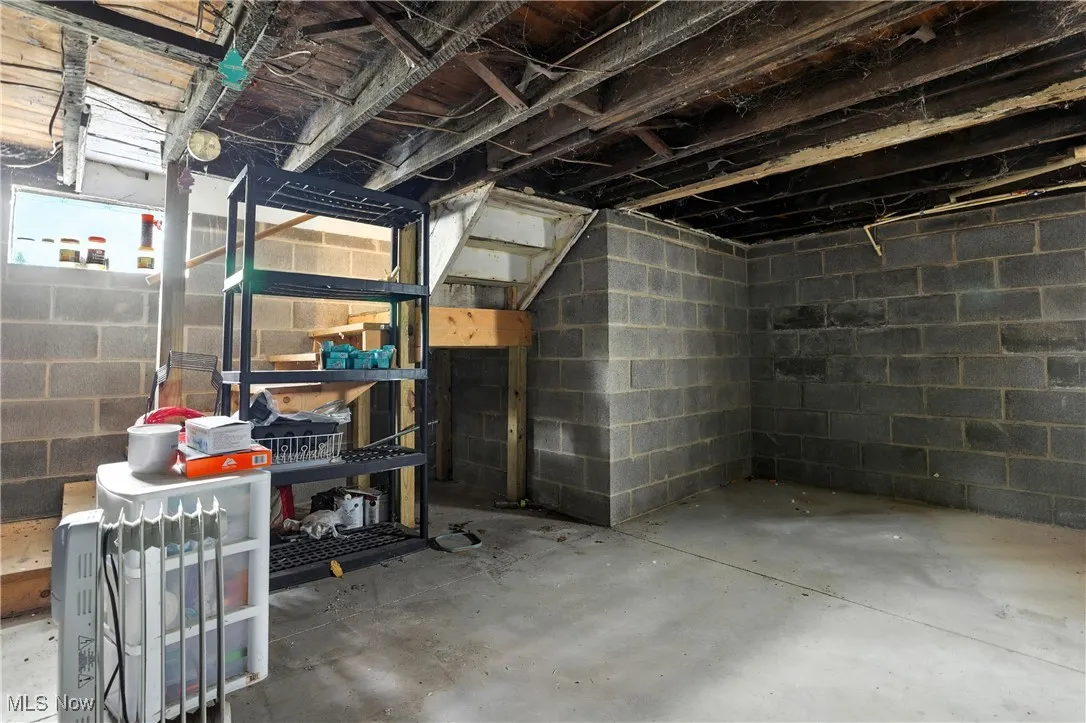 Unfinished below grade area with concrete block wall