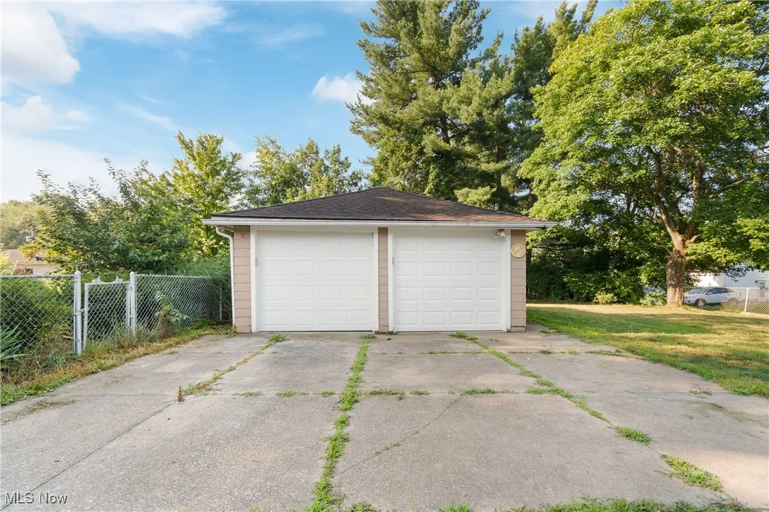 View of detached garage